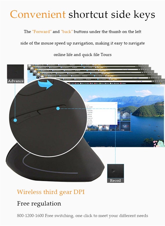 Ergonomic Mouse Left Hand, 2.4G Left-Handed Wireless Vertical Mouse Ergonomic Mice, 4 Adjustable DPI (800/1200/2000/3200), Specially for Left-handers