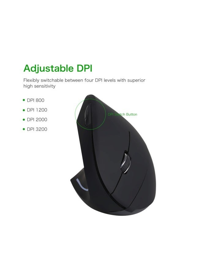 Ergonomic Mouse Left Hand, 2.4G Left-Handed Wireless Vertical Mouse Ergonomic Mice, 4 Adjustable DPI (800/1200/2000/3200), Specially for Left-handers