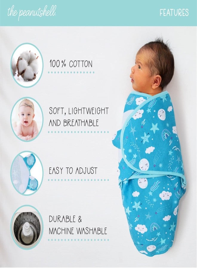 The Peanut Shell The Peanutshell Baby Swaddle Set for Boys or Girls - Unisex 3 Pack- Cloud & Stars (Medium/Large | 3-6 Months) - Image 2