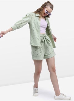 Ketch Schiffli High Rise Tie Up Waist Shorts by Styli  - Image 2