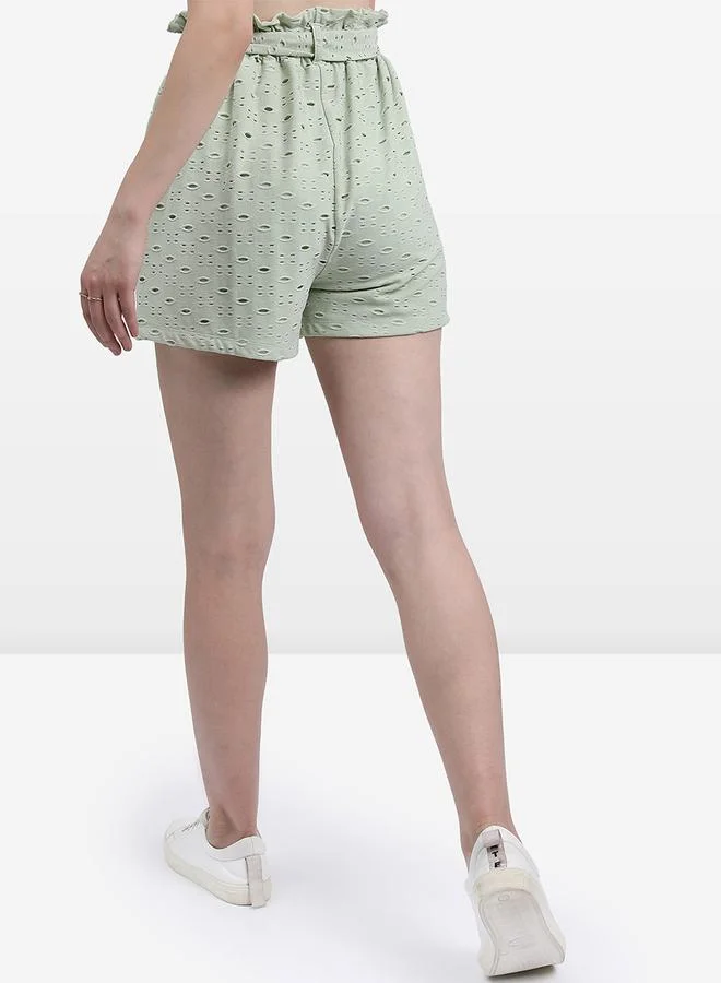 Ketch Schiffli High Rise Tie Up Waist Shorts by Styli