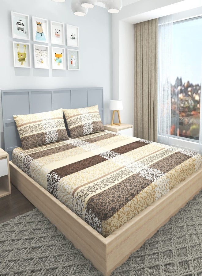 VOMZER - Home Décor 300TC Elastic Fitted Double Bed Bedsheets with 2 Pillow Cover - King Size 78" x 72 (New Cream) - Image 2