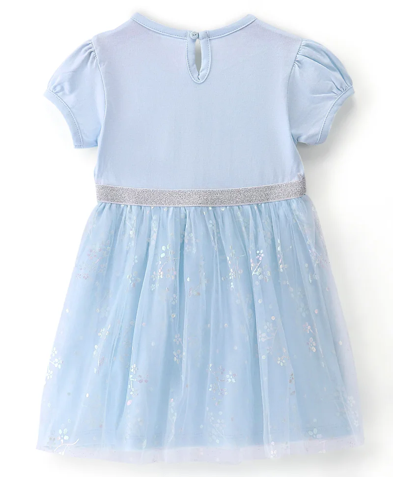 babyhug Babyhug Knitted Half Sleeves Frock Unicorn Print - Blue