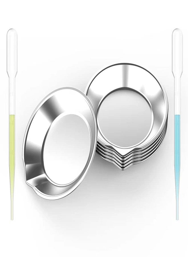 DIYESMART 12Pcs Stainless Steel Paint Tray Palette and 8Pcs 3ml Eyedroppers Suit for DIY Art Craft, Airbrush Model Paints, Watercolors Small Round Mixing Palette Paint Tray, Pigment Mixing Cups - Image 1