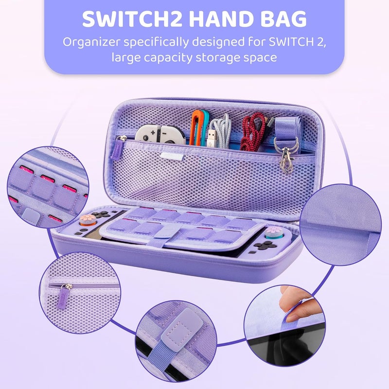 FANPL Case bundle for Nintendo Switch 2 Accessories, Carrying Cover for Switch 2 and JoyCon Controller with Hard Protective Skin and Screen protector, 4 Thumb Grips, Shoulder Strap (Sakura Purple) - Image 3