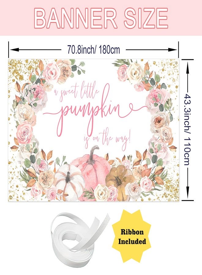 Lecheme Pumpkin Baby Shower Backdrop for Girl Pink Floral Fall Baby Shower Decorations Little Pumpkin is on The Way Background Baby Girl Shower Banner Photo Booth Props - Image 2