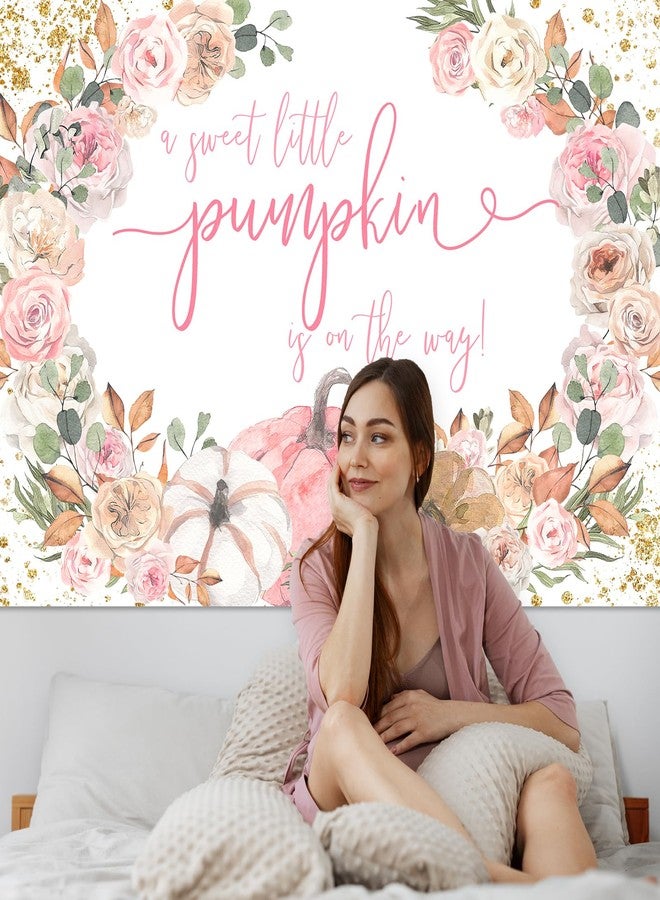 Lecheme Pumpkin Baby Shower Backdrop for Girl Pink Floral Fall Baby Shower Decorations Little Pumpkin is on The Way Background Baby Girl Shower Banner Photo Booth Props - Image 4