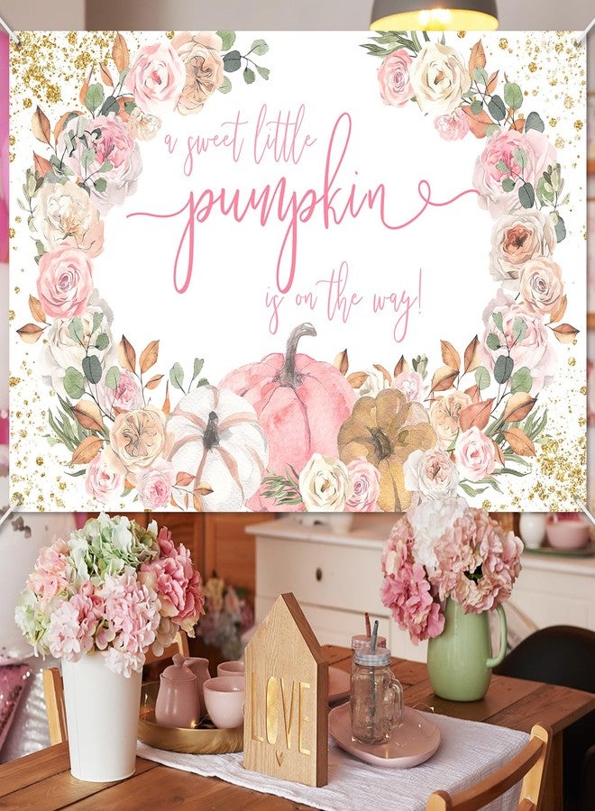 Lecheme Pumpkin Baby Shower Backdrop for Girl Pink Floral Fall Baby Shower Decorations Little Pumpkin is on The Way Background Baby Girl Shower Banner Photo Booth Props - Image 3