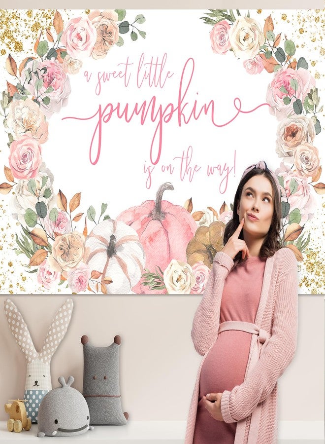 Lecheme Pumpkin Baby Shower Backdrop for Girl Pink Floral Fall Baby Shower Decorations Little Pumpkin is on The Way Background Baby Girl Shower Banner Photo Booth Props - Image 5