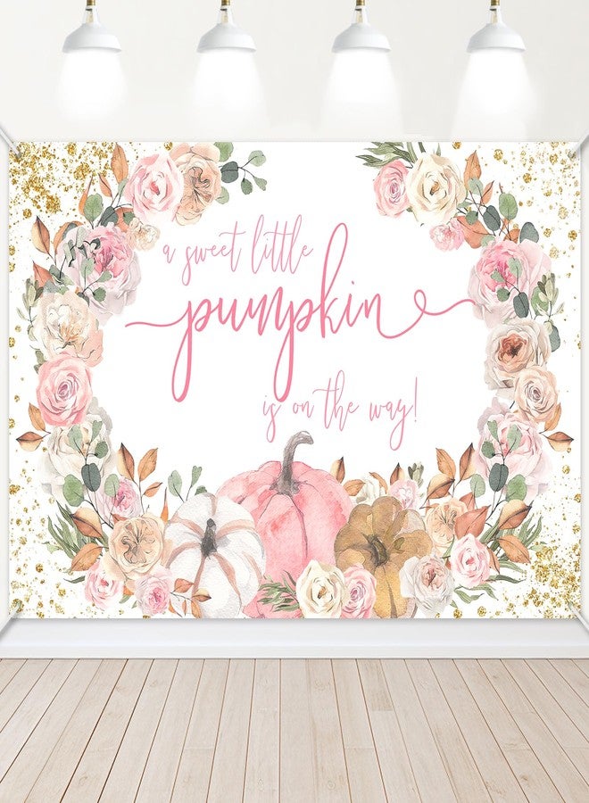 Lecheme Pumpkin Baby Shower Backdrop for Girl Pink Floral Fall Baby Shower Decorations Little Pumpkin is on The Way Background Baby Girl Shower Banner Photo Booth Props - Image 1