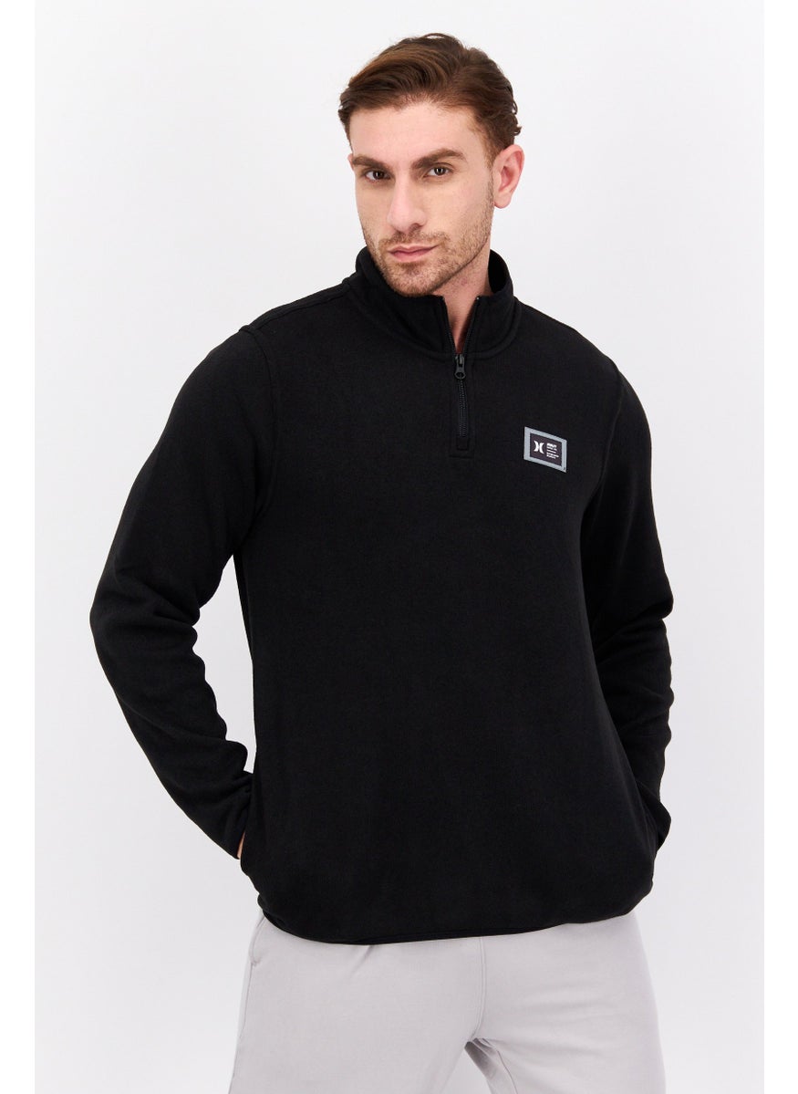 Hurley Men Stand Collar Long Sleeve Brand Logo Sweatshirt, Black  - Image 1