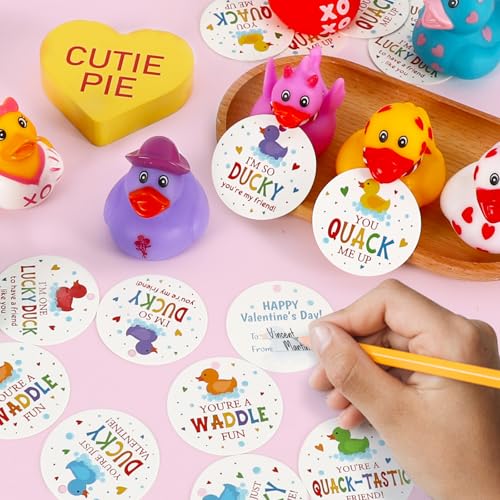 DAZONGE 24Packs Lucky Duck Valentines Cards for Kids, Multi-colored Valentine's Day Gift Tags with Rubber Ducks, Valentine’s Day Cards for Kids School Exchange Activity - Image 2