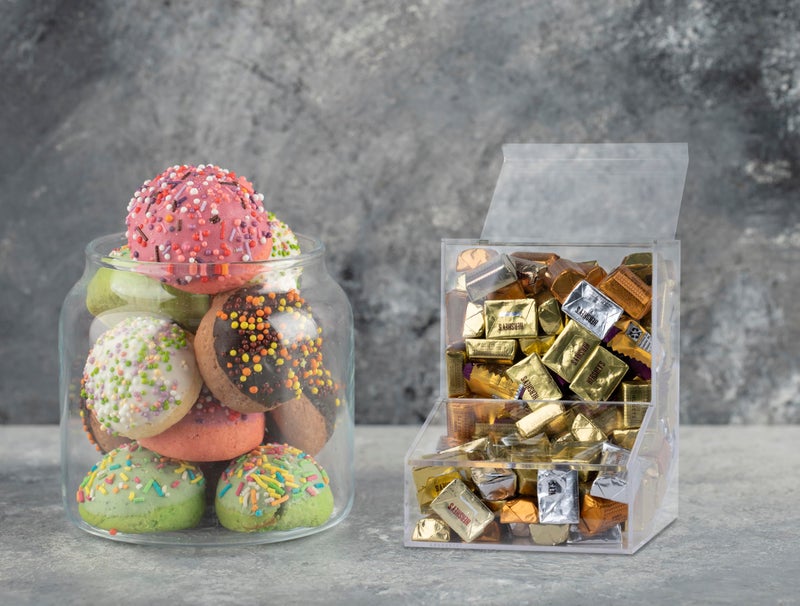 Inevibe Candy Dispenser - Bulk Acrylic Storage Holder with Two Lids for Countertop or Wall Mount - Store Chocolate, Treats, Sweets, and Snacks (1) - Image 3
