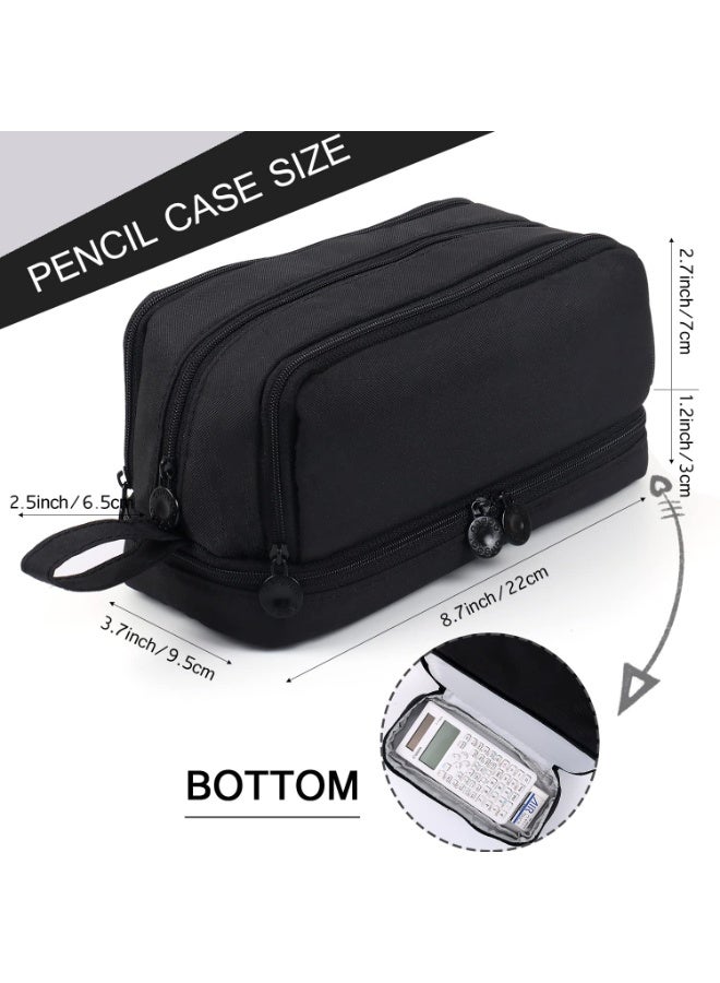 DIOTTI Large Capacity Pencil Case 4 Compartments Pencil Pouch with Zipper Portable Handle Pen Organizer for School Office College Travel Black (22*9.5*10 CM) - Image 5