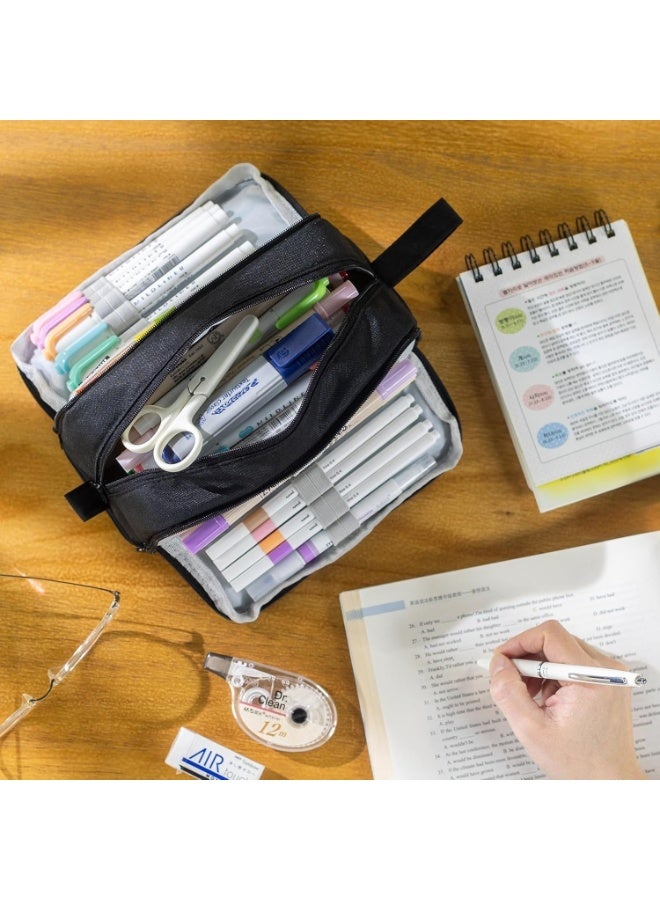 DIOTTI Large Capacity Pencil Case 4 Compartments Pencil Pouch with Zipper Portable Handle Pen Organizer for School Office College Travel Black (22*9.5*10 CM) - Image 4