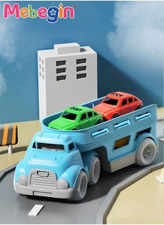 MEBEGIN Blue Double Deck Carrier Truck with 3 Cars Toy Set Children's Car with Slide Simulated Carrying Toy for Boys and Girls Gifts  - Image 1