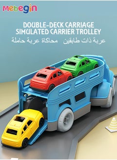 MEBEGIN Blue Double Deck Carrier Truck with 3 Cars Toy Set Children's Car with Slide Simulated Carrying Toy for Boys and Girls Gifts  - Image 4