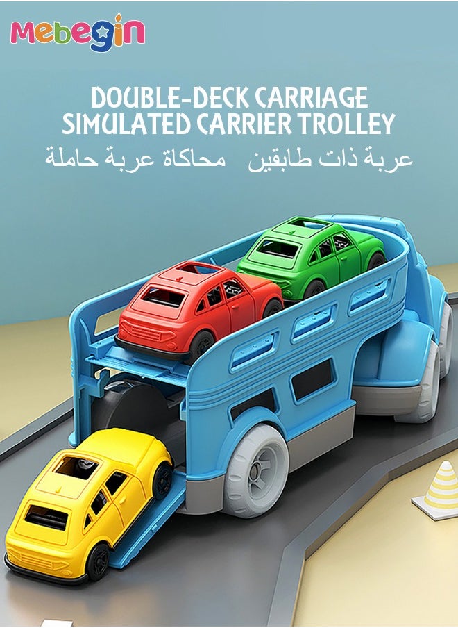 MEBEGIN Blue Double Deck Carrier Truck with 3 Cars Toy Set Children's Car with Slide Simulated Carrying Toy for Boys and Girls Gifts  - Image 5