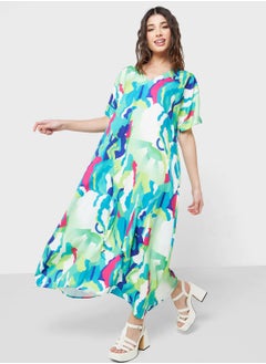A Line Abstract Print Maxi Dress