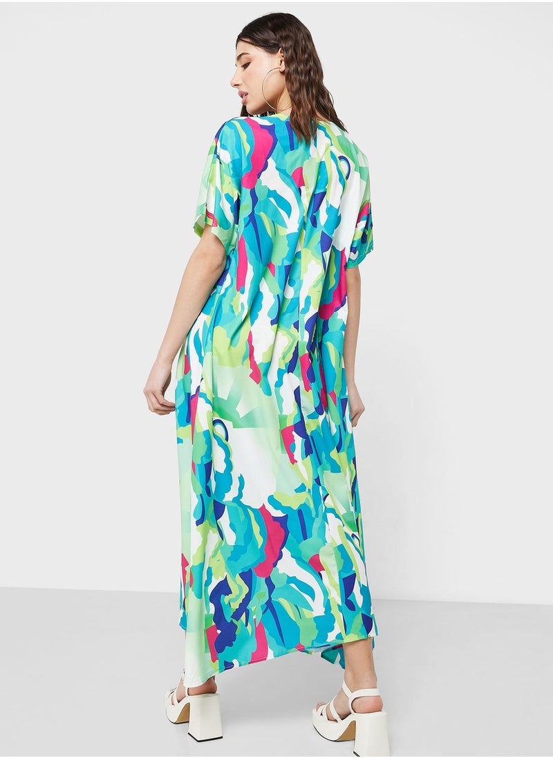 Ginger - A Line Abstract Print Maxi Dress - Image 1