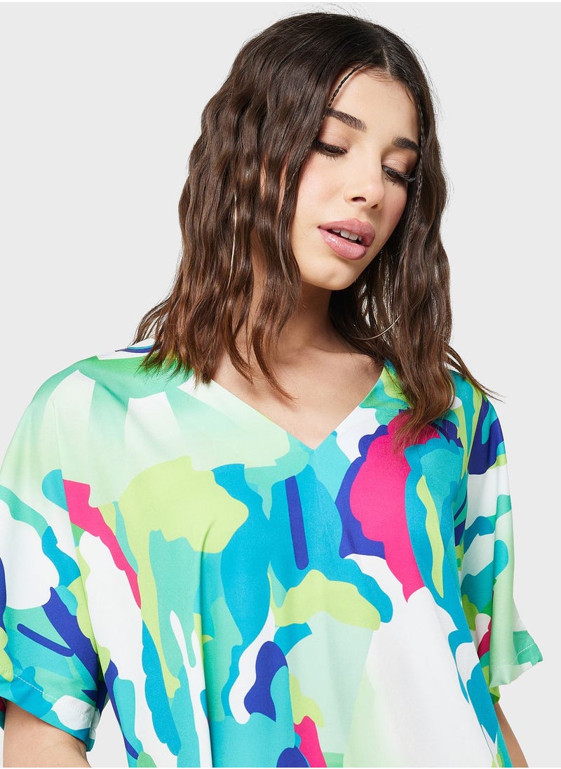 Ginger - A Line Abstract Print Maxi Dress - Image 1
