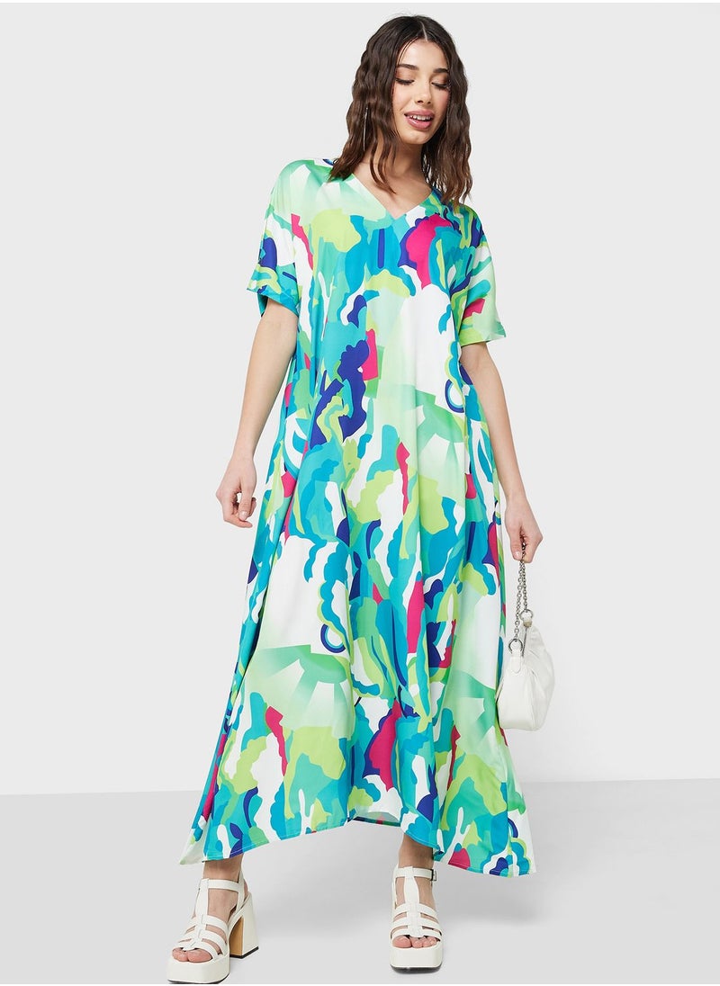 Ginger - A Line Abstract Print Maxi Dress - Image 1