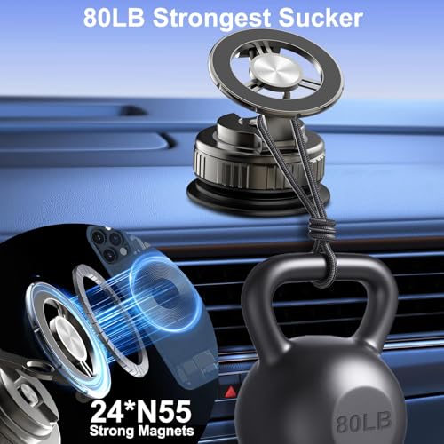 HUGSEE 2026 New Vacuum Magnetic Phone Holder for Car, Magsafe Car Mount for Car/Gym/Mirror/Smooth Surface, Compatible with iPhone Android and All Smartphones(G518) - Image 3