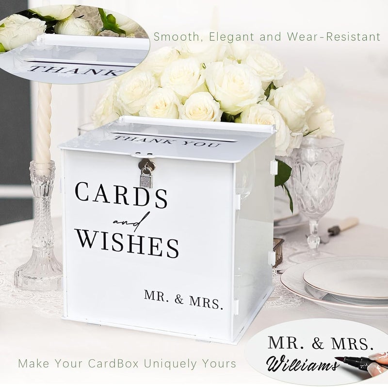 SOFARKKT White Acrylic Card Box with Slot & Lock, DIY Large Wedding Card Boxes for Reception, Elegant Money Envelop Card Box for Party Wedding Birthday Baby Shower Graduation Table Decor - Image 5