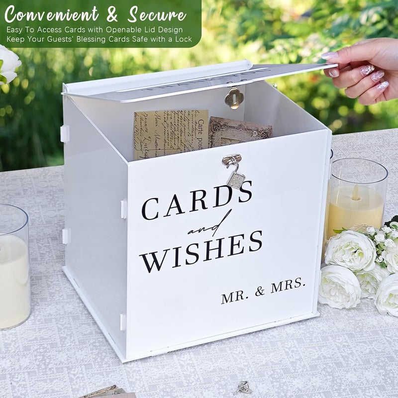 SOFARKKT White Acrylic Card Box with Slot & Lock, DIY Large Wedding Card Boxes for Reception, Elegant Money Envelop Card Box for Party Wedding Birthday Baby Shower Graduation Table Decor - Image 4