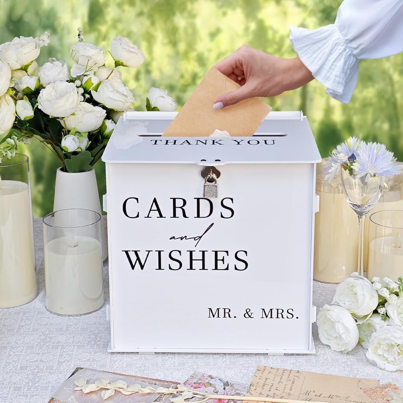 SOFARKKT White Acrylic Card Box with Slot & Lock, DIY Large Wedding Card Boxes for Reception, Elegant Money Envelop Card Box for Party Wedding Birthday Baby Shower Graduation Table Decor - Image 2