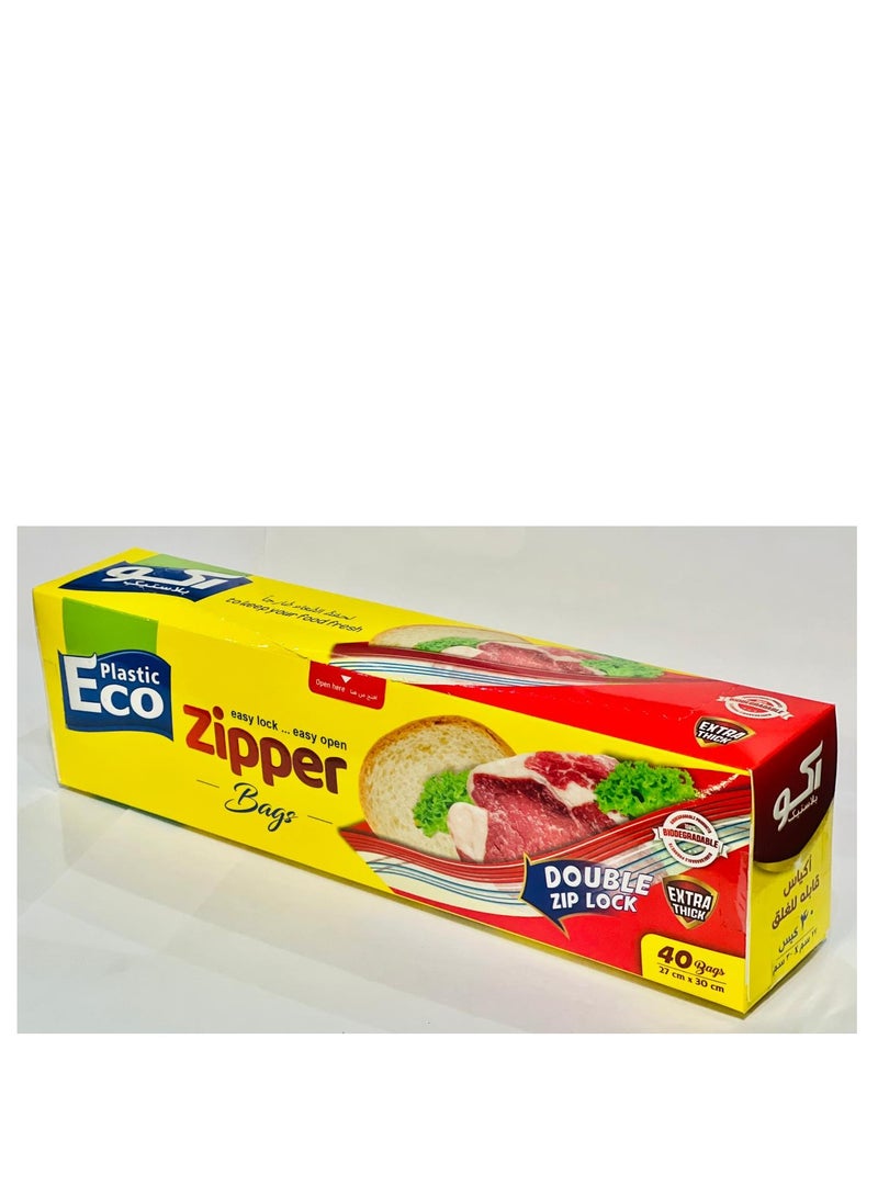 ECO Plastic 40 Pieces Zipper Lock Bag Set Clear 27x30cm  Disposable Freezer Zipper Bag  - Image 1