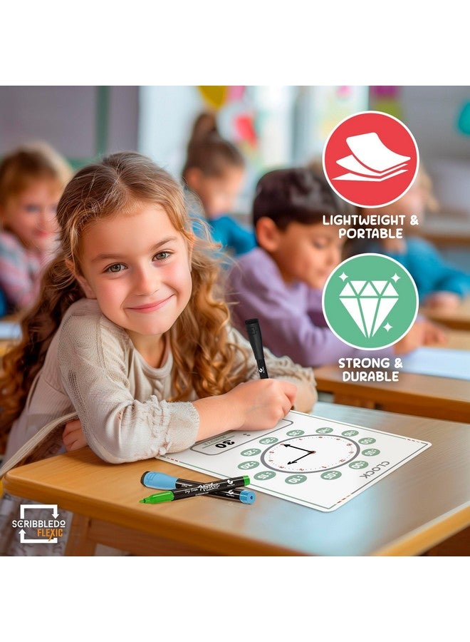 Scribbledo Telling Time Teaching Clock For Kids 9”X12” Learning Clock Dry Erase Sheets Homeschooling Supplies Learn To Tell Time Analog Clock Classroom Pack Of 10 Sheets - Image 2