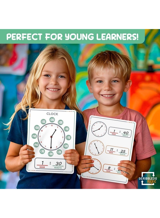 Scribbledo Telling Time Teaching Clock For Kids 9”X12” Learning Clock Dry Erase Sheets Homeschooling Supplies Learn To Tell Time Analog Clock Classroom Pack Of 10 Sheets - Image 5