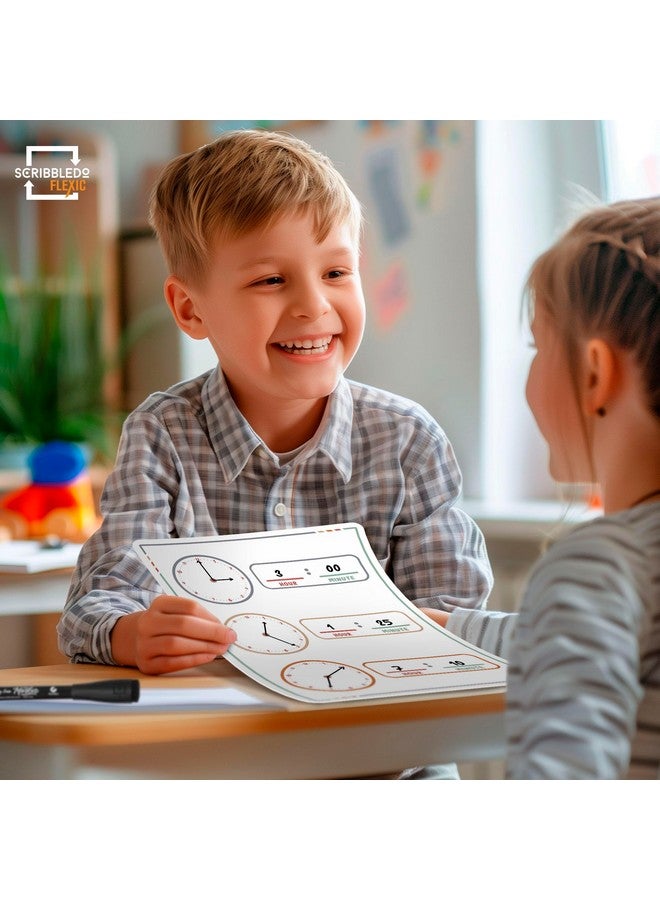Scribbledo Telling Time Teaching Clock For Kids 9”X12” Learning Clock Dry Erase Sheets Homeschooling Supplies Learn To Tell Time Analog Clock Classroom Pack Of 10 Sheets - Image 4
