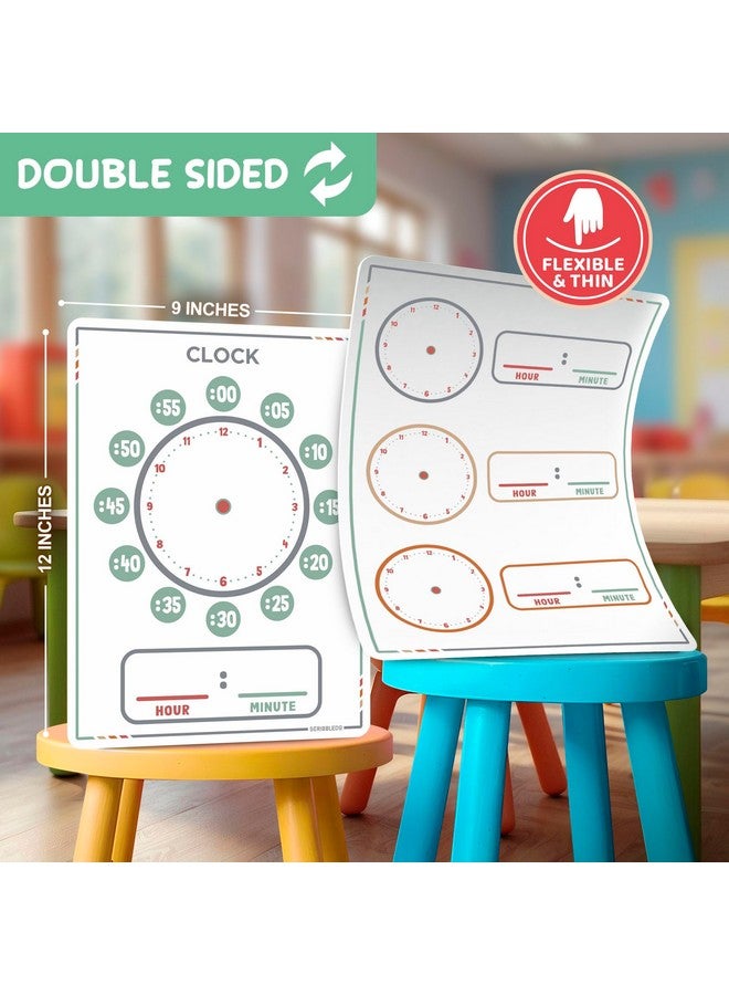 Scribbledo Telling Time Teaching Clock For Kids 9”X12” Learning Clock Dry Erase Sheets Homeschooling Supplies Learn To Tell Time Analog Clock Classroom Pack Of 10 Sheets - Image 3