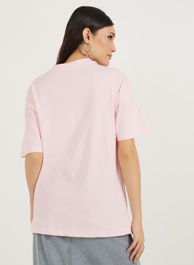 Styli Embroidered Slogan Detail Round Neck Jersey T-Shirt  - Image 4