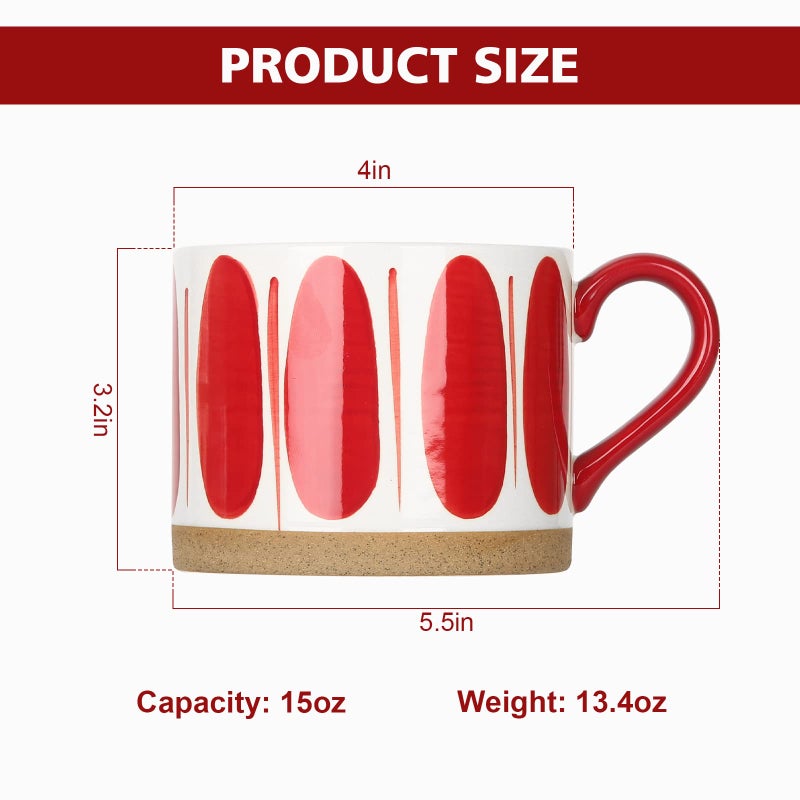 Koja Hand Painted 15 oz. Porcelain Ceramic Mugs Set. Service for 4. (Hand Painted - Red) - Image 2