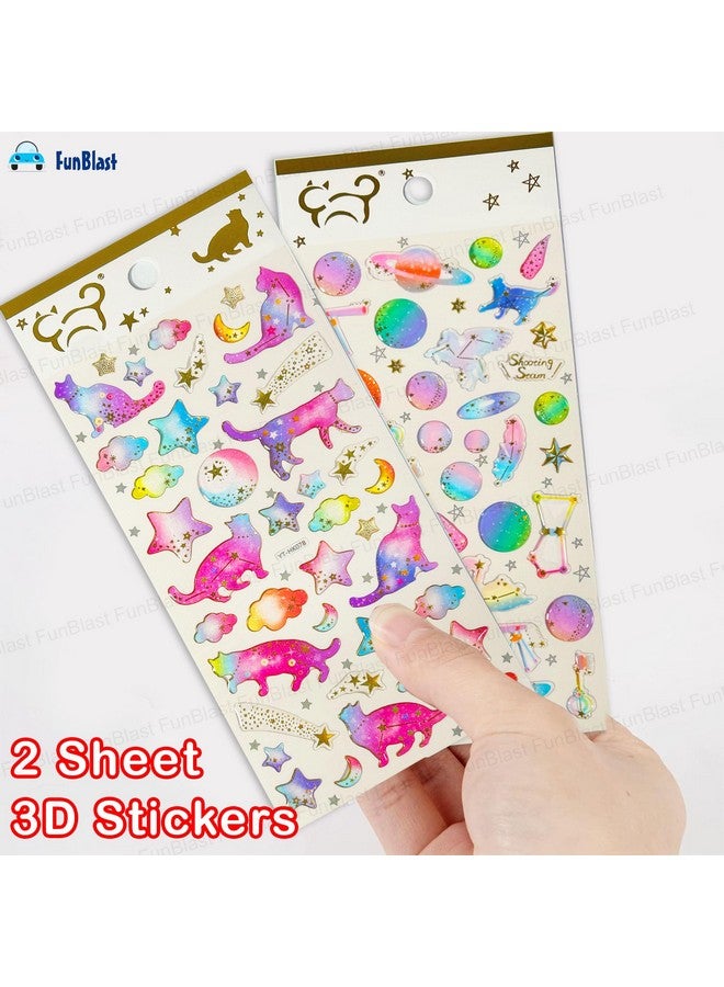 FunBlast Cartoon Kawaii Stickers Set - 2 Sheets, 70+ Stickers for Kids, 3D Stickers for Girls, Aesthetic Sticker, Cute Stickers, Craft Stickers, Self-Adhesive Stickers (Multicolor) - Image 4