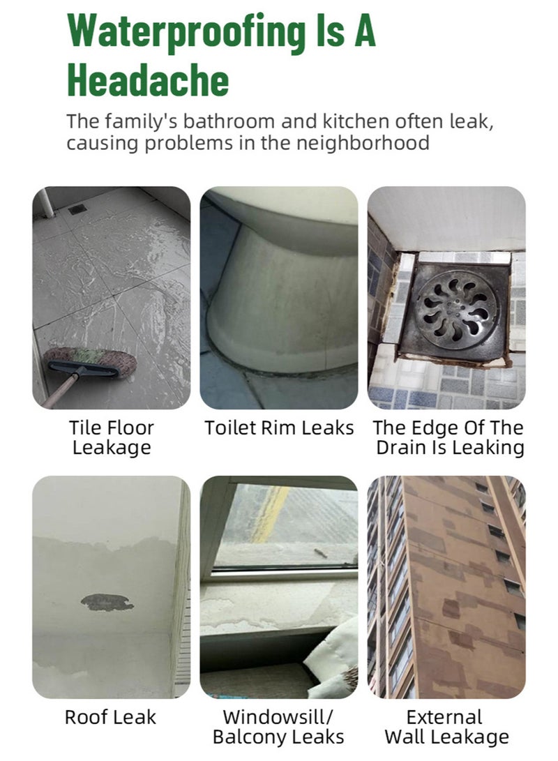 XIGUANJIA 300g Liquid Waterproof Sealant Invisible Waterproof Agent Transparent Repairing Leak Waterproof Adhesive Indoor Outdoor Water-Based Waterproof Coating for Wall Bathroom Roof - Image 2