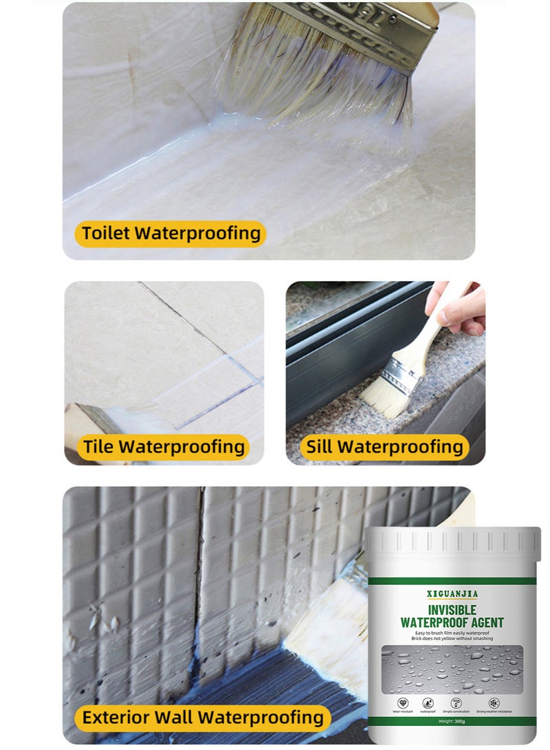 XIGUANJIA 300g Liquid Waterproof Sealant Invisible Waterproof Agent Transparent Repairing Leak Waterproof Adhesive Indoor Outdoor Water-Based Waterproof Coating for Wall Bathroom Roof - Image 4