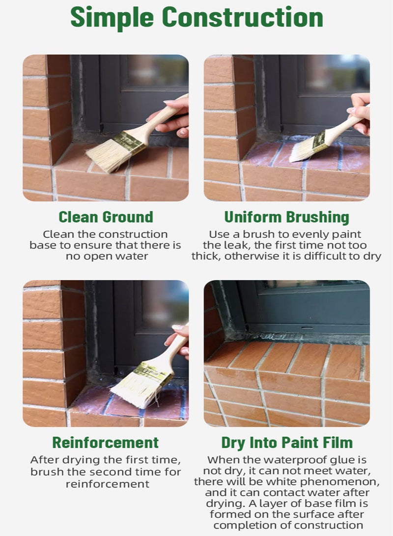 XIGUANJIA 300g Liquid Waterproof Sealant Invisible Waterproof Agent Transparent Repairing Leak Waterproof Adhesive Indoor Outdoor Water-Based Waterproof Coating for Wall Bathroom Roof - Image 5