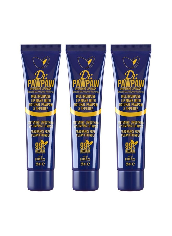 Dr.PAWPAW - Overnight Lip Mask Multipurpose Balm Natural Pawpaw & Peptides Smooth Skin Cracked Lips Vegan Ethical Beauty & Fregrance Free (3 X 25 Ml) - Image 1
