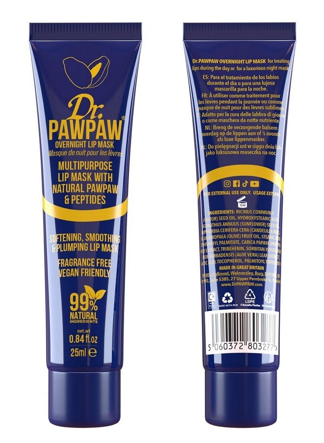 Dr.PAWPAW - Overnight Lip Mask Multipurpose Balm Natural Pawpaw & Peptides Smooth Skin Cracked Lips Vegan Ethical Beauty & Fregrance Free (3 X 25 Ml) - Image 1