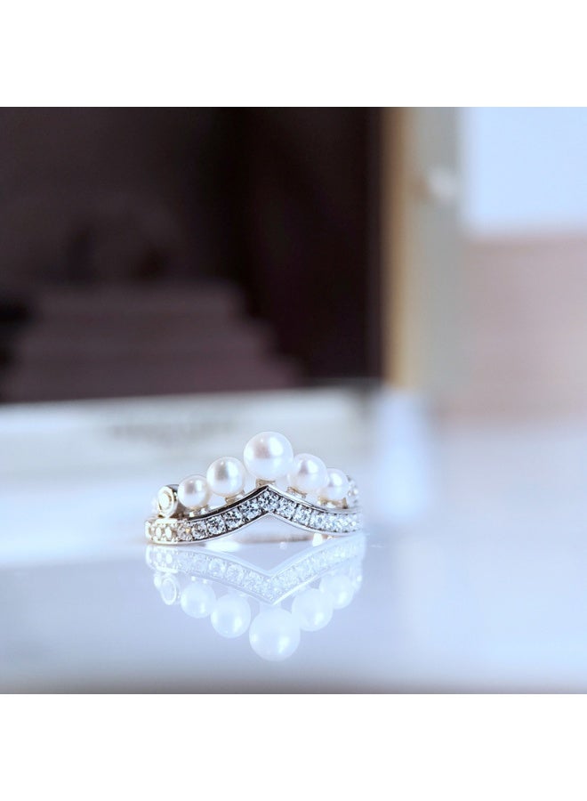 Ring Crown Pearl V-Shape Ring for Women - Unique Elegant Design with Royal Aesthetic - Image 5