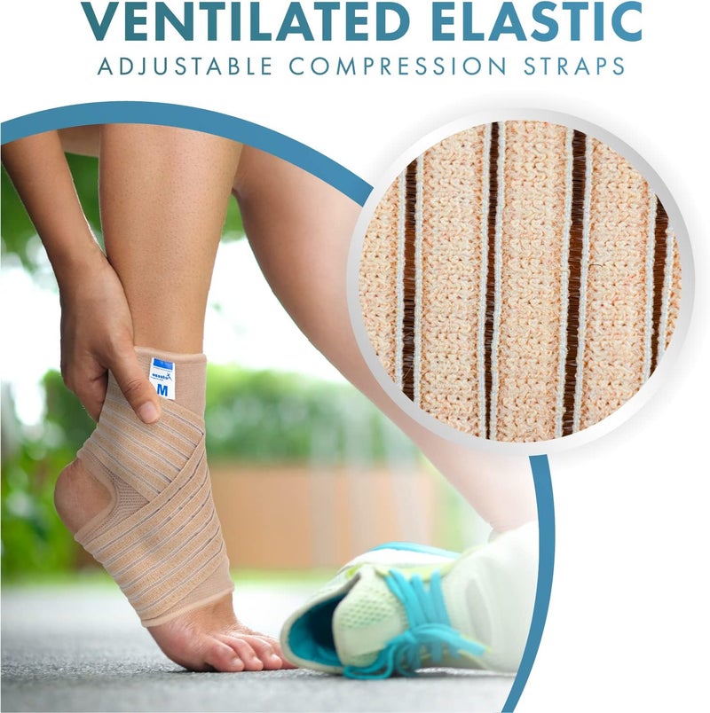 Actesso Ankle Support Sleeve with Strap The Ultimate Support for Weak Ankles Sprains and Sports Injury Ideal for Men Women Left or Right M Pack of 1 Beige - Image 3
