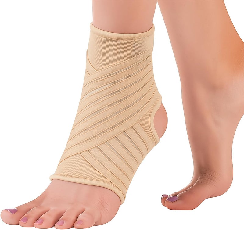 Actesso Ankle Support Sleeve with Strap The Ultimate Support for Weak Ankles Sprains and Sports Injury Ideal for Men Women Left or Right M Pack of 1 Beige - Image 1