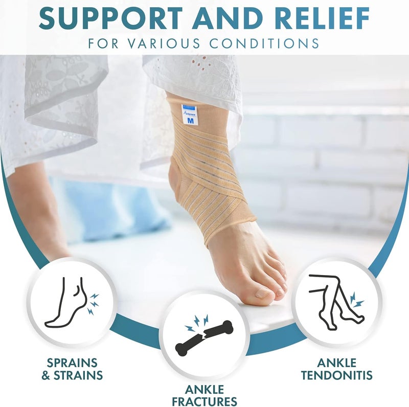 Actesso Ankle Support Sleeve with Strap The Ultimate Support for Weak Ankles Sprains and Sports Injury Ideal for Men Women Left or Right M Pack of 1 Beige - Image 4