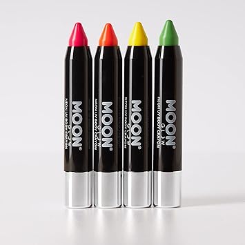 Moon Glow Neon UV Face Paint Stick Body Crayon makeup for the Face Body Intense set of 4 colours Glows brightly under UV lighting - Image 2