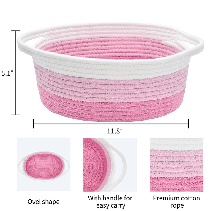 ABenkle Small Basket with Handles - Decorative Durable Rope Woven Storage Bin Shelf Storage Organizer Cube, Easter Baby Gift Basket, 12"x8"x5" - Image 2