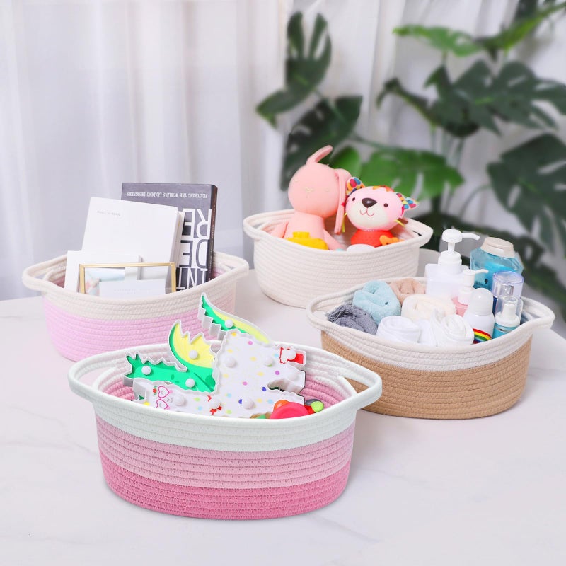 ABenkle Small Basket with Handles - Decorative Durable Rope Woven Storage Bin Shelf Storage Organizer Cube, Easter Baby Gift Basket, 12"x8"x5" - Image 3